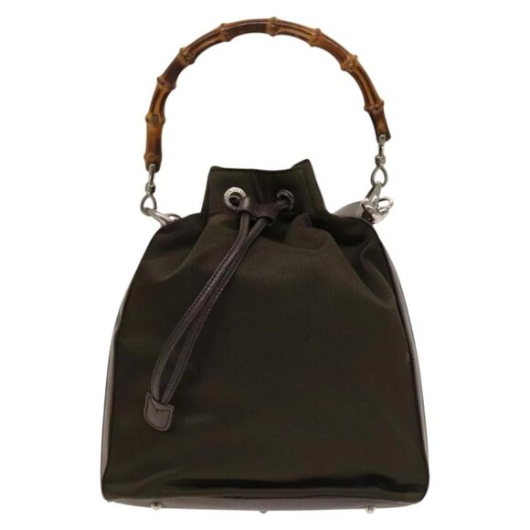 GUCCI Bamboo Hand Bag Nylon Leather 2way Brown Silver 001 2684 1657 Auth bs28274 - Picture 2 of 16